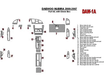 Daewoo Nubira 2000-2007 Full Set, with glowe-box Interior BD Dash Trim Kit - 1 - Interior Dash Trim Kit