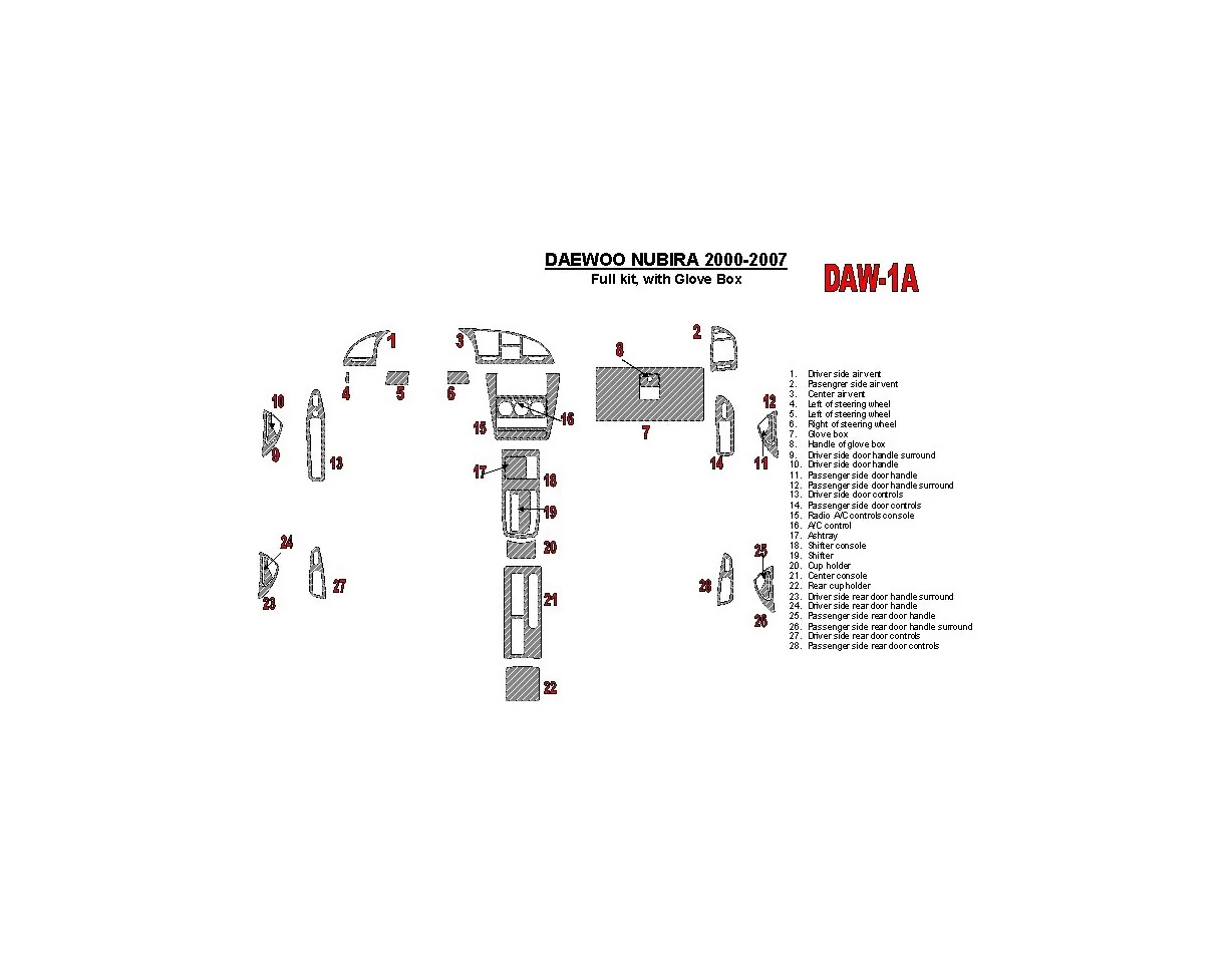 Daewoo Nubira 2000-2007 Volledige set, met glowe-box Interieur BD Dash Trim Kit - 1