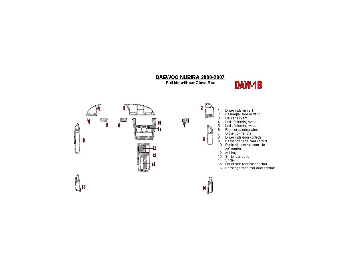 Daewoo Nubira 2000-2007 Ensemble Complet, Sans Glowe-box Intérieur BD Dash Trim Kit - 1