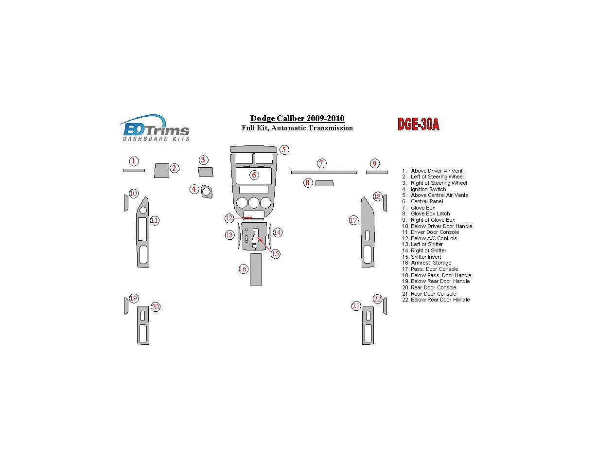 Dodge Calibre 2009-UP volledige set, automatische versnellingsbak interieur BD dashboard trimkit - 1