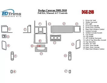 Dodge Caravan 2008-UP Ensemble complet, boîte de vitesses manuelle Commandes AC Kit de garniture de tableau de bord BD intérieur