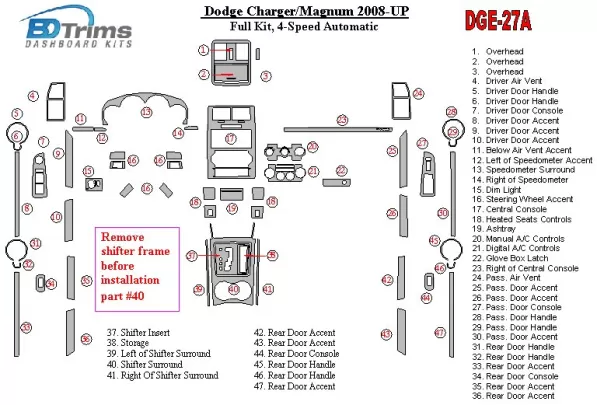 Dodge Charger 2008-UP Kit complet de garnitures de tableau de bord intérieur BD - 1 Dodge Charger 2008-UP Kit complet de garnitures de tableau de bord intérieur BD - 1