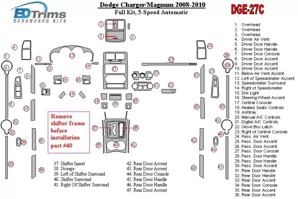 Dodge Charger 2008-UP Full Set, 5 - Gears Automatic Gearbox Interior BD Dash Trim Kit - 1 - Interior Dash Trim Kit Dodge Charger 2008-UP Full Set, 5 - Gears Automatic Gearbox Interior BD Dash Trim Kit - 1 - Interior Dash Trim Kit