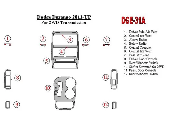 Dodge Durango 2011-UP Interior BD Custom Dash Trim Kit