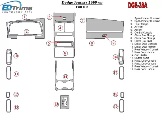 Dodge Journey 2009-UP Full Set Interior BD Dash Trim Kit - 1 - Interior Dash Trim Kit Dodge Journey 2009-UP Full Set Interior BD Dash Trim Kit - 1 - Interior Dash Trim Kit