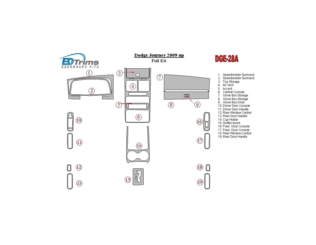 Dodge Journey 2009-UP Kit complet de garnitures de tableau de bord intérieur BD - 1