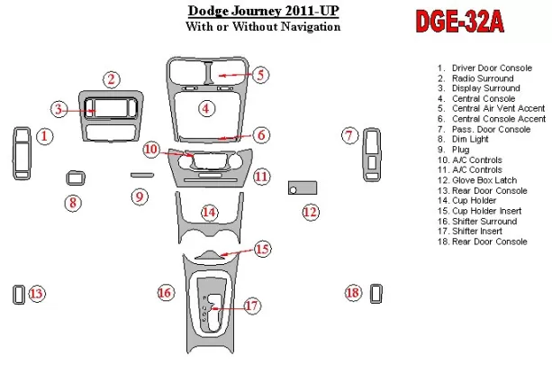 Dodge Journey 2011-UP Kit de garnitures de tableau de bord intérieur BD - 1