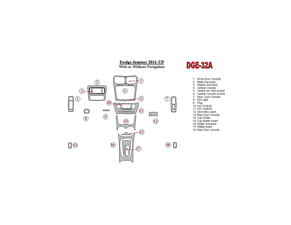 Dodge Journey 2011-UP Kit de garnitures de tableau de bord intérieur BD - 1