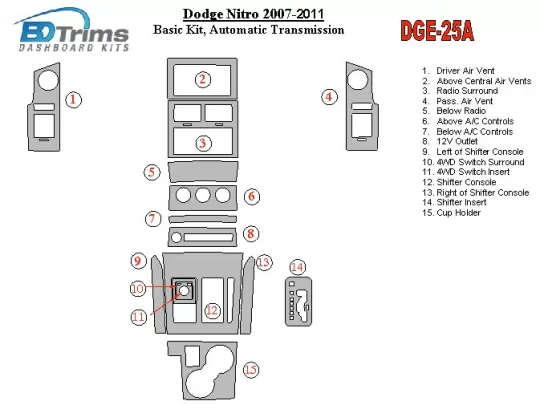 Dodge Nitro 2007-UP Basic Set, Automatic Gear Interior BD Dash Trim Kit - 1 - Interior Dash Trim Kit