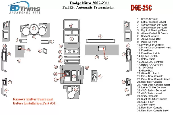 Dodge Nitro 2007-UP Full Set, Automatic Gear Interior BD Dash Trim Kit - 1 - Interior Dash Trim Kit Dodge Nitro 2007-UP Full Set, Automatic Gear Interior BD Dash Trim Kit - 1 - Interior Dash Trim Kit