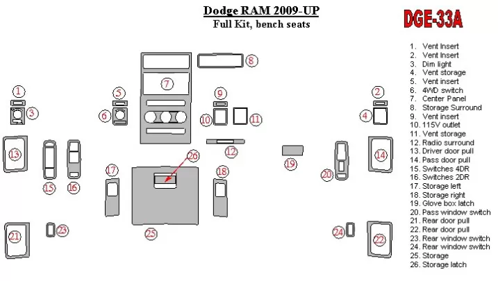 Dodge Ram 2009-UP Interior BD Dash Trim Kit - 1 - Interior Dash Trim Kit Dodge Ram 2009-UP Interior BD Dash Trim Kit - 1 - Interior Dash Trim Kit