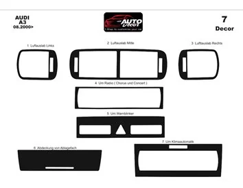 Audi A3 Typ 8L 08.00-03.03 3D Interior Custom Dash Trim Kit 7-Parts