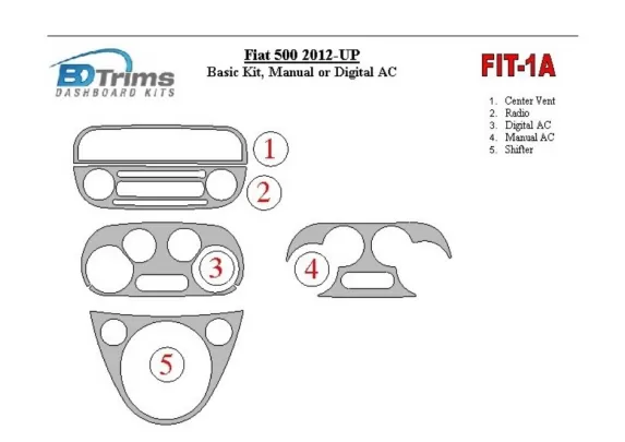 Fiat 500 2012-UP Basic Set, Climatisation, Climatisation Intérieur BD Dash Trim Kit - 1