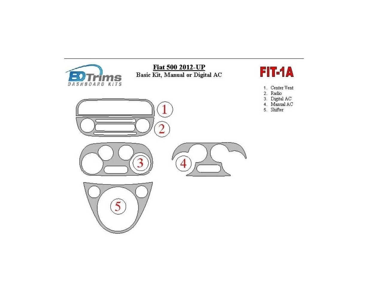 Fiat 500 2012-UP Basic Set, Climatisation, Climatisation Intérieur BD Dash Trim Kit - 1