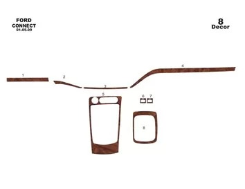 Ford Connect 05.09-01.14 Kit de garniture de tableau de bord intérieur 3D Dash Trim Dekor 8-Parts - 1