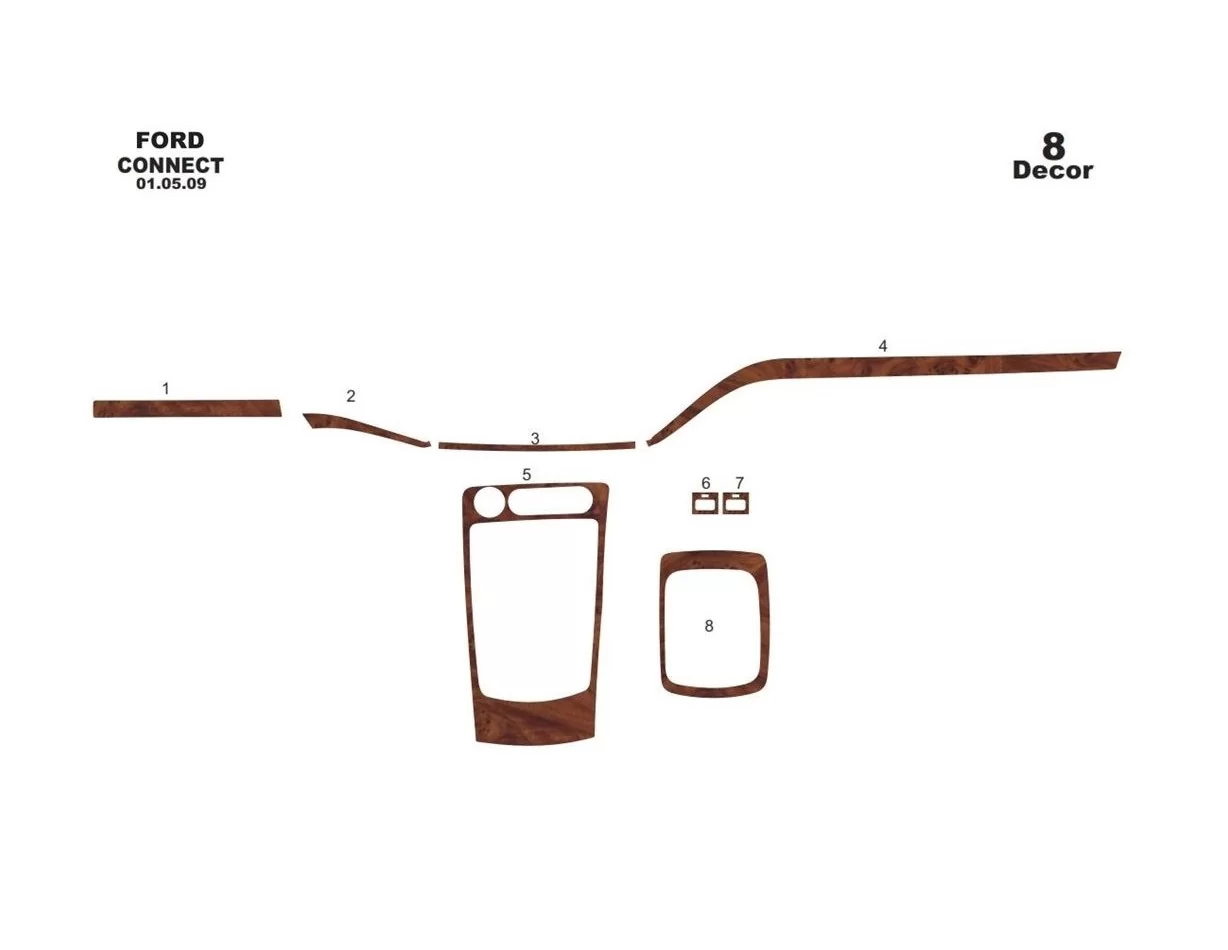 Ford Connect 05.09-01.14 Kit de garniture de tableau de bord intérieur 3D Dash Trim Dekor 8-Parts - 1