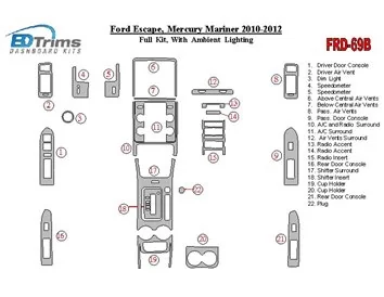 Ford Escape 2010-2012 Ensemble complet avec éclairage Éclairage d'ambiance Intérieur BD Dash Trim Kit - 1