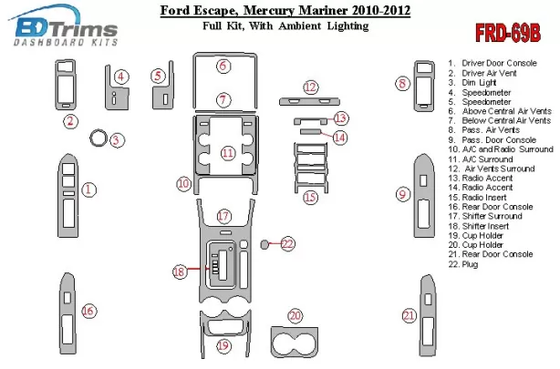 Ford Escape 2010-2012 Full Set With lighting Ambient lighting Interior BD Dash Trim Kit - 1 - Interior Dash Trim Kit Ford Escape 2010-2012 Full Set With lighting Ambient lighting Interior BD Dash Trim Kit - 1 - Interior Dash Trim Kit