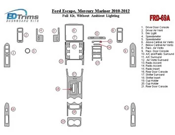 Ford Escape 2010-2012 Ensemble complet Sans éclairage Éclairage d'ambiance Intérieur BD Dash Trim Kit - 1