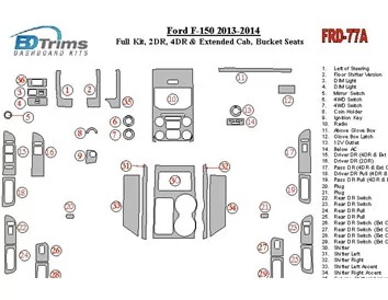 Ford F-150 2013-UP Ensemble complet, sièges conducteur séparés Intérieur BD Dash Trim Kit - 1