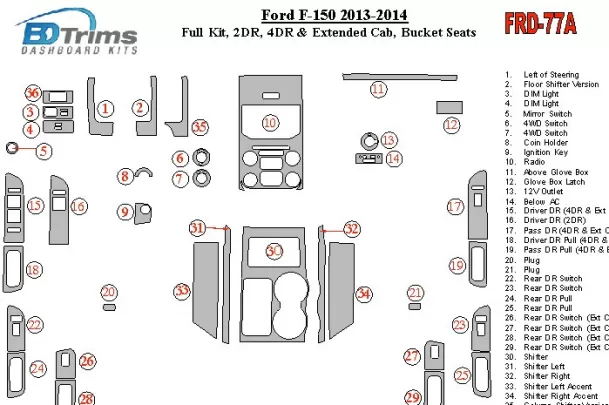 Ford F-150 2013-UP Ensemble complet, sièges conducteur séparés Intérieur BD Dash Trim Kit - 1 Ford F-150 2013-UP Ensemble complet, sièges conducteur séparés Intérieur BD Dash Trim Kit - 1