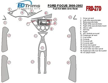 Ensemble complet Ford Focus 2000-2002, avec repose-bras, 4 portes, ensemble de 18 pièces Kit de garniture de tableau de bord int