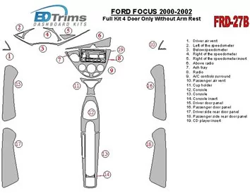 Ensemble complet Ford Focus 2000-2002, sans accoudoir, 4 portes, ensemble de 18 pièces Kit de garniture de tableau de bord intér