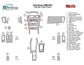 Ford Focus 2008-2011 Ensemble complet, 3 et 5 portes Intérieur BD Dash Trim Kit - 1