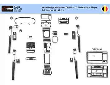 Audi A3 Typ 8P 2006-2014 Kit de garniture de tableau de bord intérieur 3D Dash Trim Dekor 62-Parts - 1