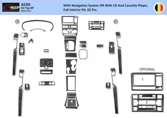 Audi A3 Typ 8P 2006-2014 Kit de garniture de tableau de bord intérieur 3D Dash Trim Dekor 62-Parts - 1 Audi A3 Typ 8P 2006-2014 Kit de garniture de tableau de bord intérieur 3D Dash Trim Dekor 62-Parts - 1