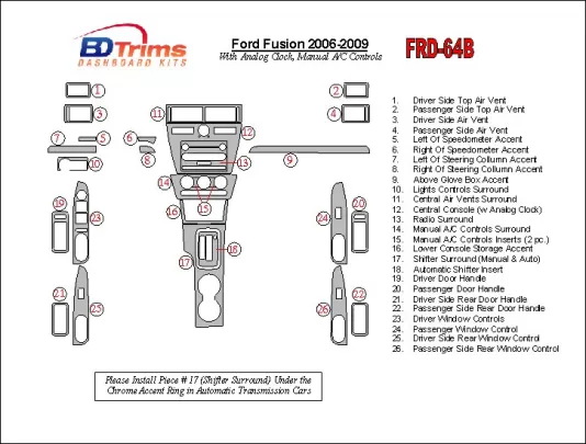 Ford Fusion 2006-2009 With Analogue Clock, Manual Gearbox A/C Controls Interior BD Dash Trim Kit - 1 - Interior Dash Trim Kit Ford Fusion 2006-2009 With Analogue Clock, Manual Gearbox A/C Controls Interior BD Dash Trim Kit - 1 - Interior Dash Trim Kit