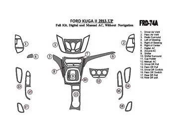 Ford Kuga 2013-UP Ensemble complet, sans NAVI, climatisation manuelle Intérieur BD Dash Trim Kit - 1