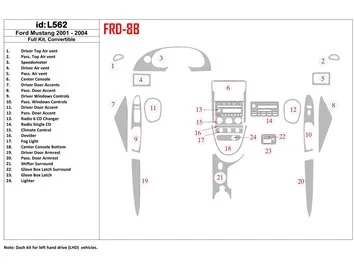 Ford Mustang 2001-2004 Toit pliant-Cabrio, Ensemble complet Intérieur BD Dash Trim Kit - 1