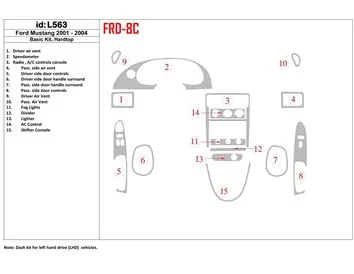Ford Mustang 2001-2004 Toit souple-Coupé, Ensemble de base, Ensemble de 8 pièces Intérieur BD Dash Trim Kit - 1