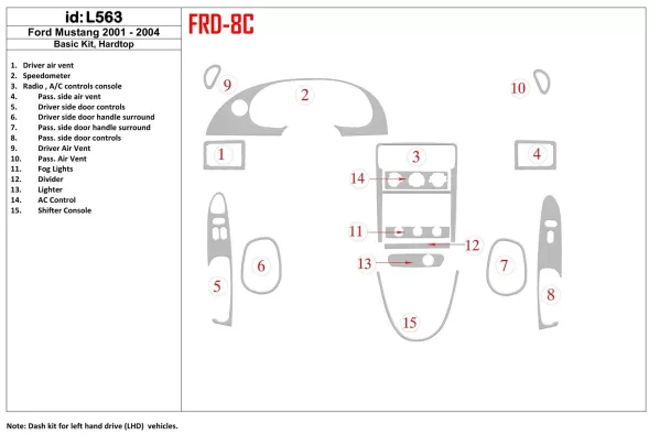 Ford Mustang 2001-2004 Soft roof-Coupe, Basic Set, 8 Parts set Interior BD Dash Trim Kit - 1