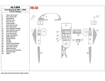 Ford Mustang 2001-2004 Toit souple-coupé, ensemble complet intérieur BD Dash Trim Kit - 1
