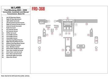 Ford Mustang 2005-2009 Toit pliant-Cabrio, Ensemble de base Intérieur BD Dash Trim Kit - 1