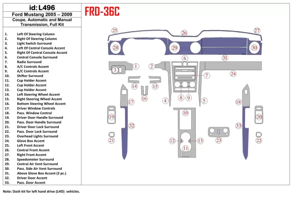 Ford Mustang 2005-2009 Soft roof-Coupe, Full Set Interior BD Dash Trim Kit - 1 Ford Mustang 2005-2009 Soft roof-Coupe, Full Set Interior BD Dash Trim Kit - 1