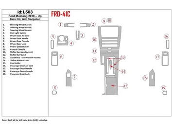 Ensemble de base Ford Mustang 2010-UP, avec kit de garniture de tableau de bord intérieur NAVI BD - 1