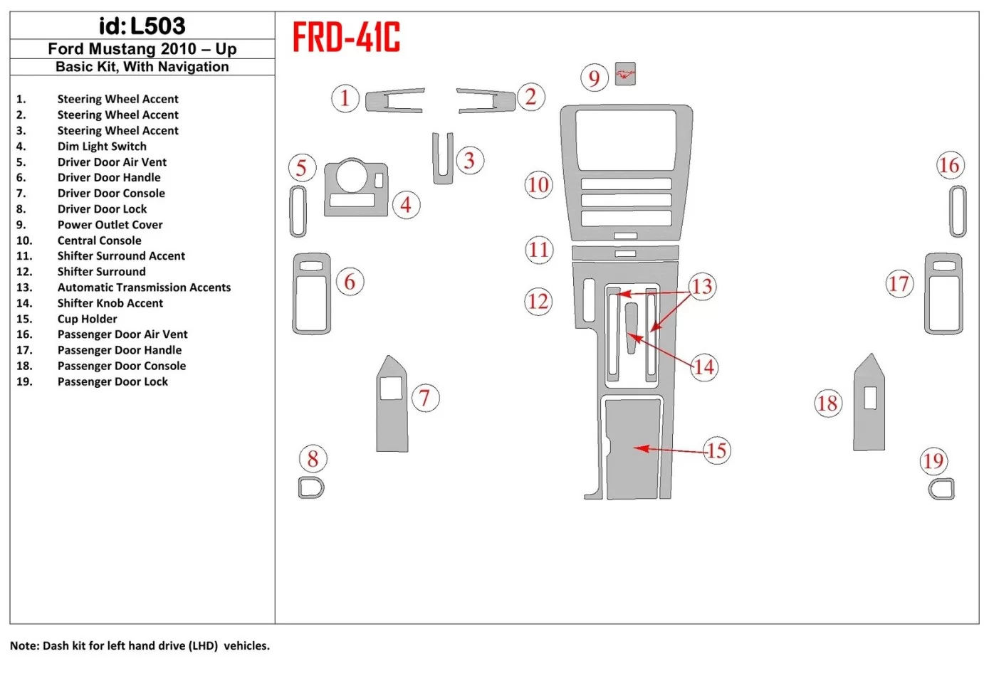Ford Mustang 2010-UP basisset, met NAVI interieur BD dashboardafwerkingsset - 1