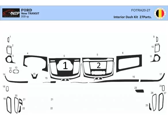 Ford New Transit 2020 3D Interior Custom Dash Trim Kit 27-Parts