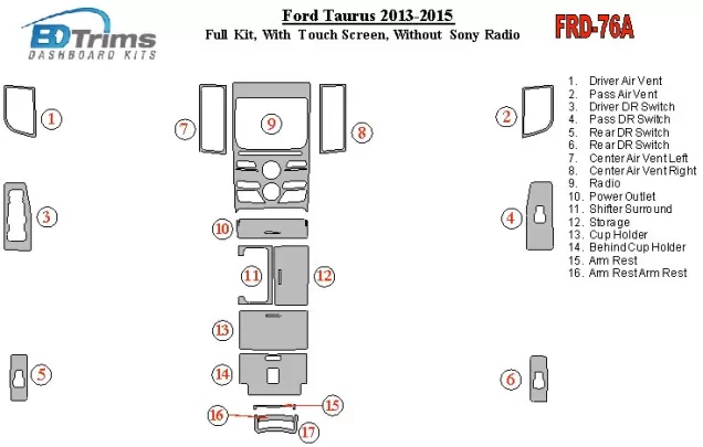 Ford Taurus 2013-UP Full Set, With Touch screen, Without Sony Radio Interior BD Dash Trim Kit - 1 - Interior Dash Trim Kit Ford Taurus 2013-UP Full Set, With Touch screen, Without Sony Radio Interior BD Dash Trim Kit - 1 - Interior Dash Trim Kit