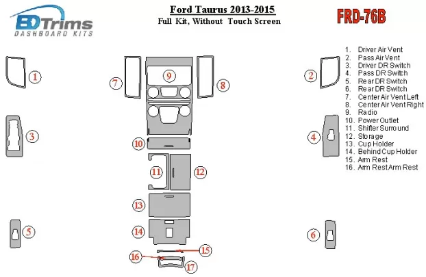 Ford Taurus 2013-UP Volledige set, zonder touchscreen Interieur BD Dash Trim Kit - 1 Ford Taurus 2013-UP Volledige set, zonder touchscreen Interieur BD Dash Trim Kit - 1