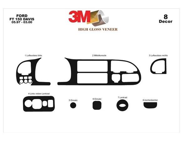 Ford Transit 05.97-03.00 3D Interior Custom Dash Trim Kit 8-Parts