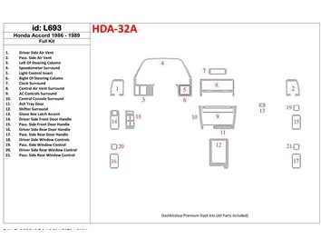 Honda Accord 1986-1989 Kit complet de garnitures de tableau de bord intérieur BD - 1