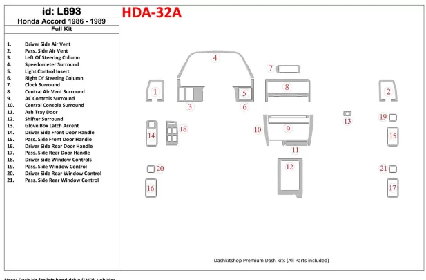 Honda Accord 1986-1989 Full Set Interior BD Dash Trim Kit - 1 - Interior Dash Trim Kit Honda Accord 1986-1989 Full Set Interior BD Dash Trim Kit - 1 - Interior Dash Trim Kit