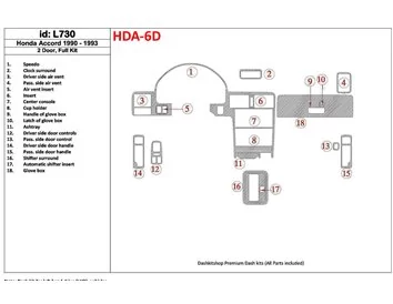 Honda Accord 1990-1993 2 portes, ensemble complet, ensemble de 18 pièces Kit de garniture de tableau de bord intérieur BD - 1