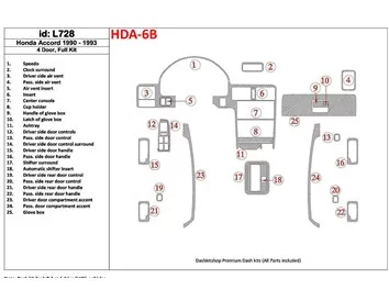 Honda Accord 1990-1993 4 portes, ensemble complet, ensemble de 25 pièces Kit de garniture de tableau de bord intérieur BD - 1