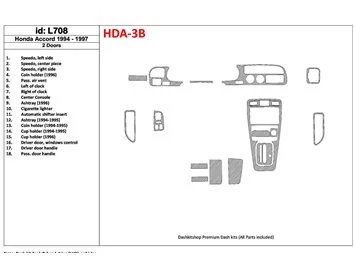 Honda Accord 1994-1997 2 portes, ensemble complet, ensemble de 18 pièces Kit de garniture de tableau de bord intérieur BD - 1