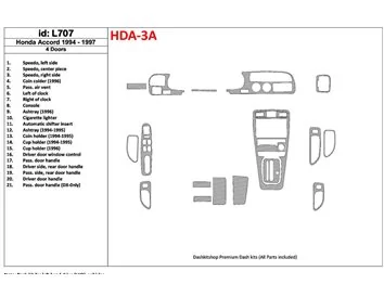 Honda Accord 1994-1997 4 portes, ensemble complet, ensemble de 21 pièces Kit de garniture de tableau de bord intérieur BD - 1